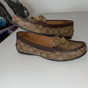 Coach brown “C” fabric loafers